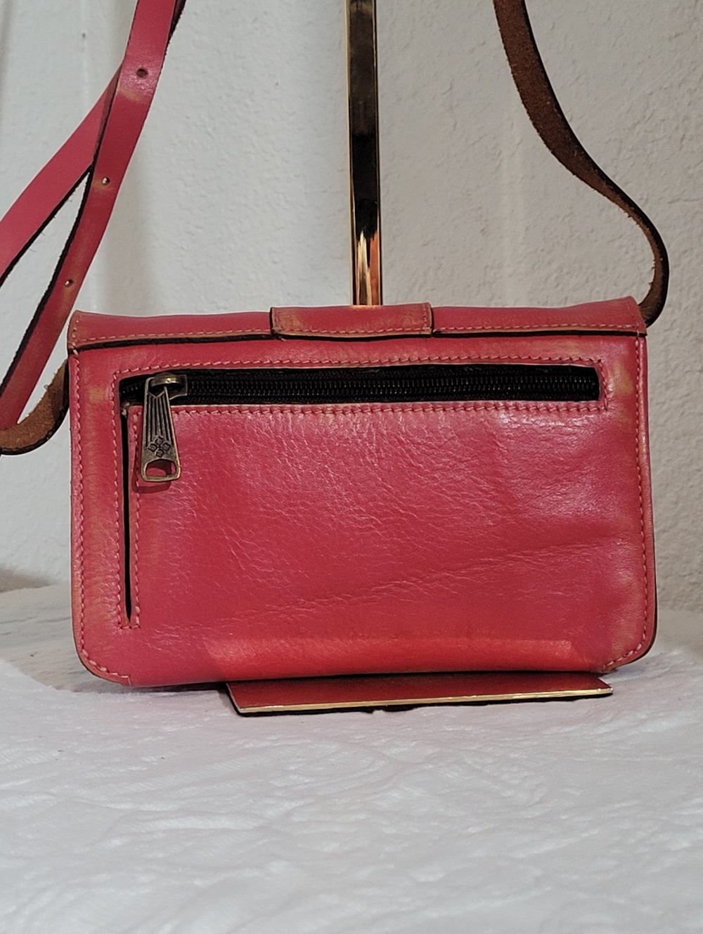 Patricia Nash Red Tan Distressed Leather Small Adjustable Crossbody Bag - Picture 6 of 15